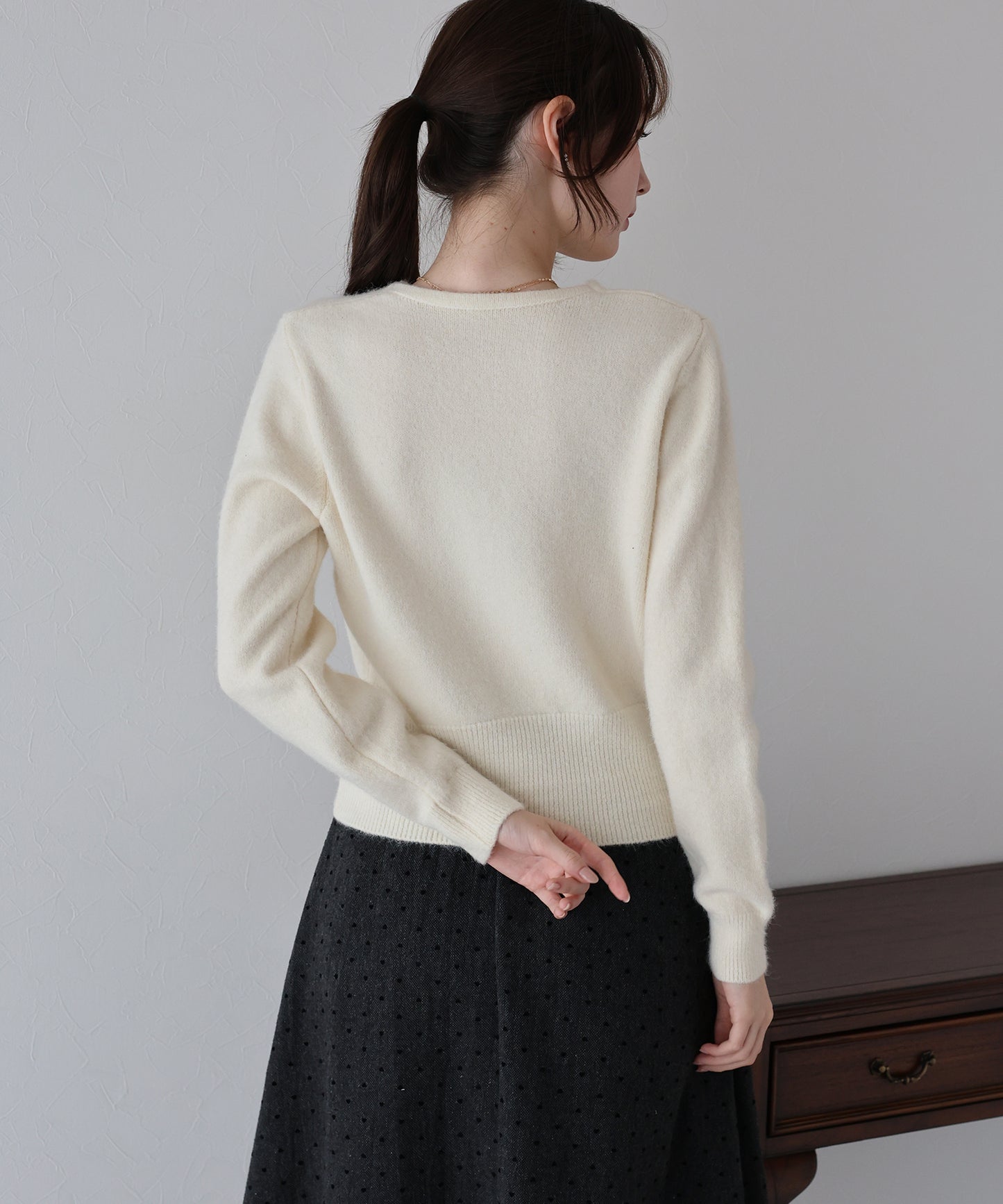 リボンハートボタンニット