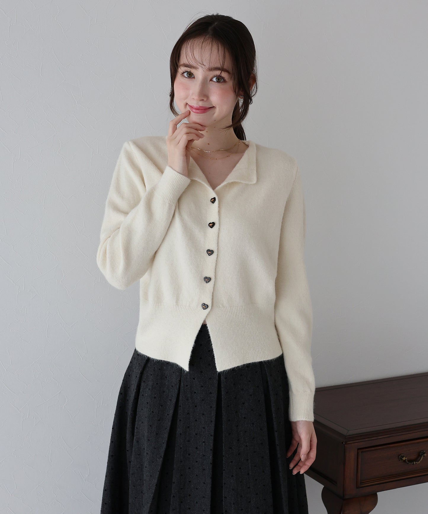 リボンハートボタンニット