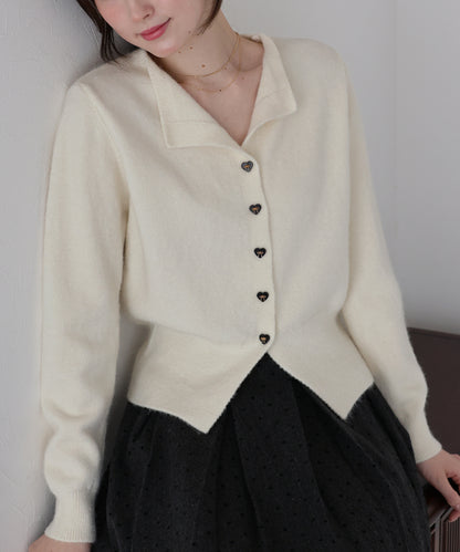 リボンハートボタンニット