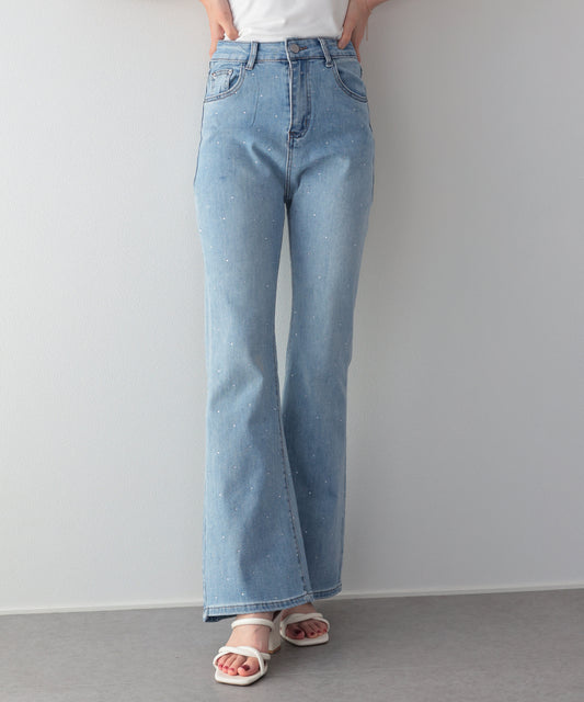 【早割5％OFF】ラインストーンフレアデニム