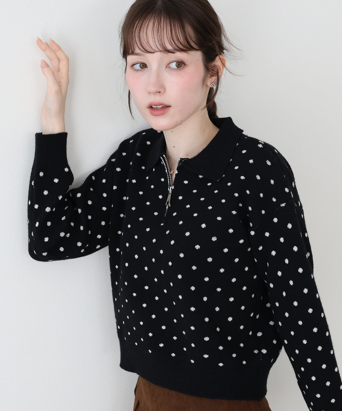 【早割5％OFF】ドットハーフジップニット