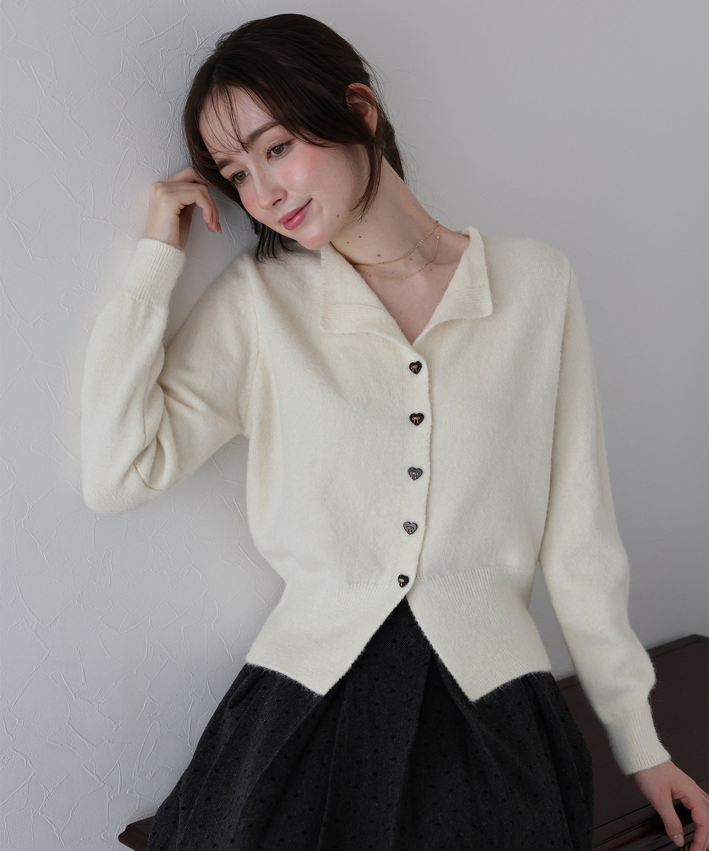 リボンハートボタンニット