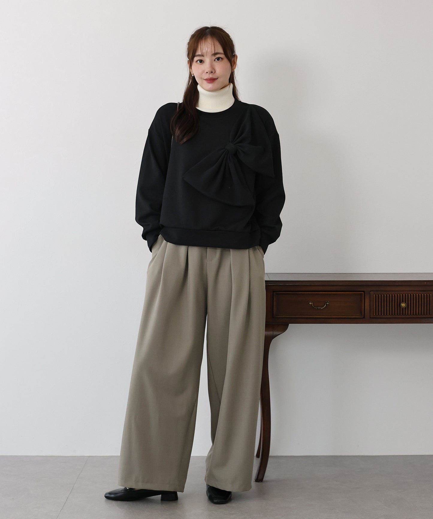 リボンスウェットトップス