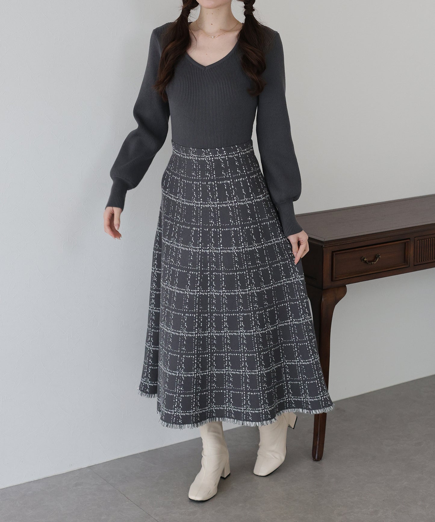 【TIME SALE】選べる2丈・チェックジャガードニットワンピース