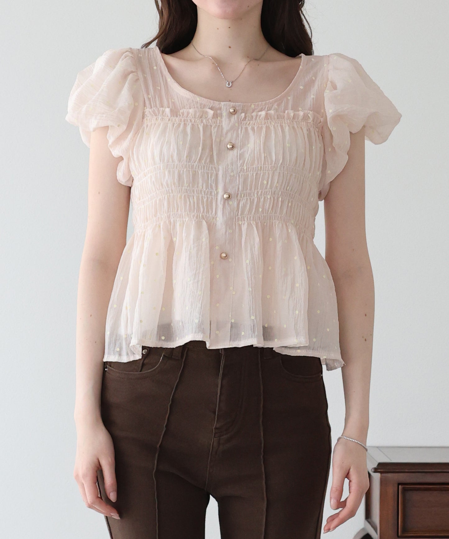 【早割5％OFF】ドットシャーリングブラウス【ネコポス】