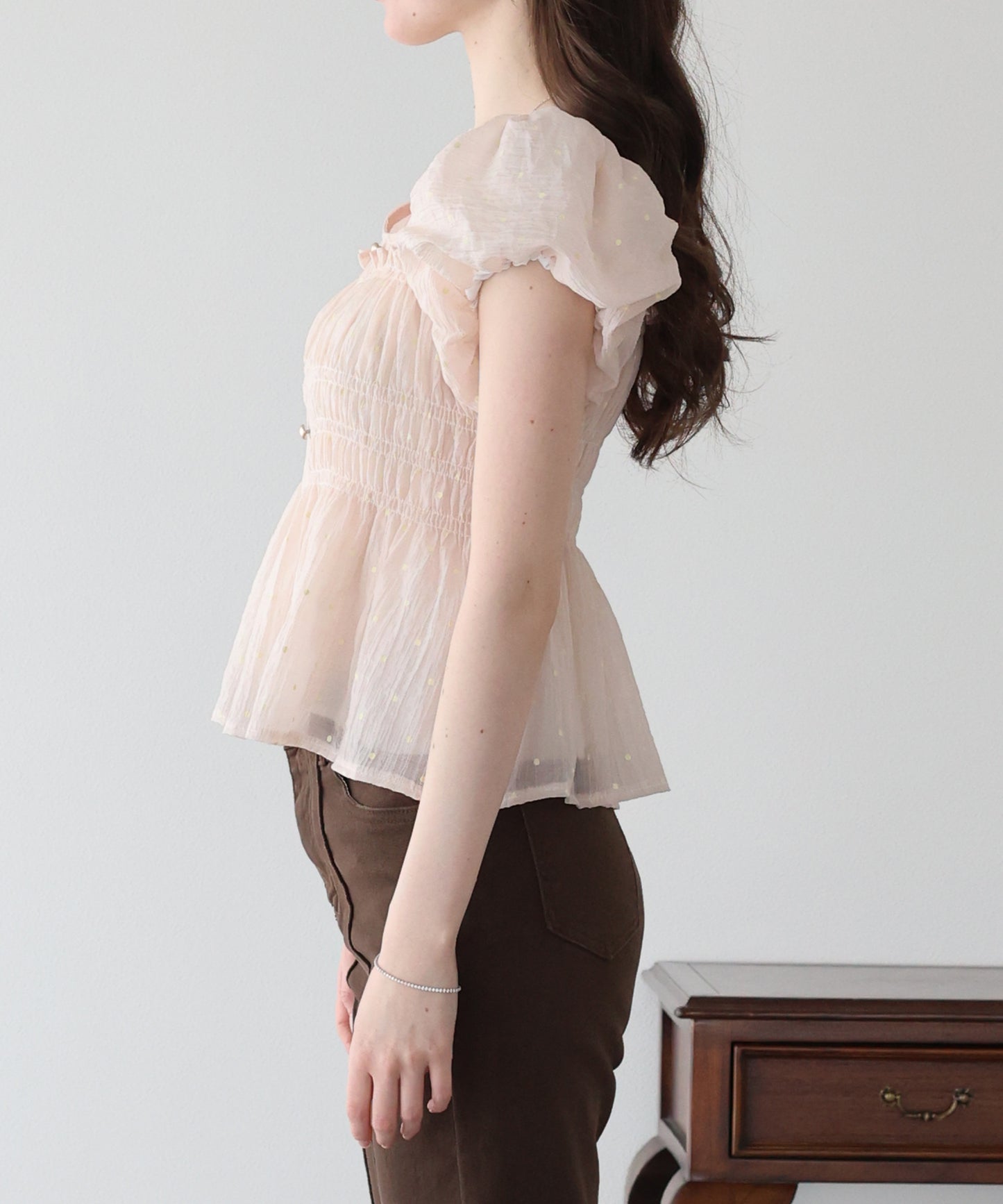 【早割5％OFF】ドットシャーリングブラウス【ネコポス】