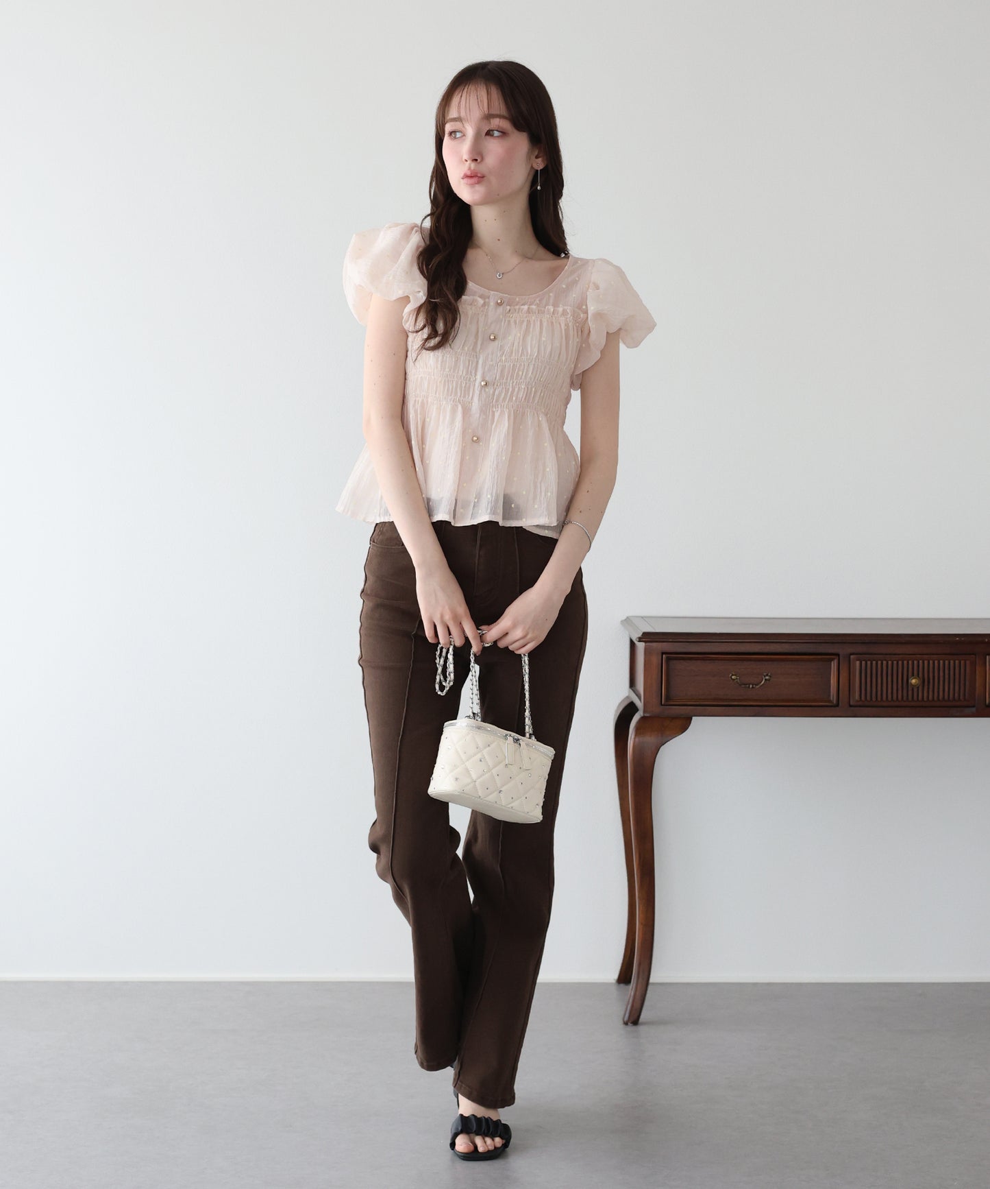 【早割5％OFF】ドットシャーリングブラウス【ネコポス】