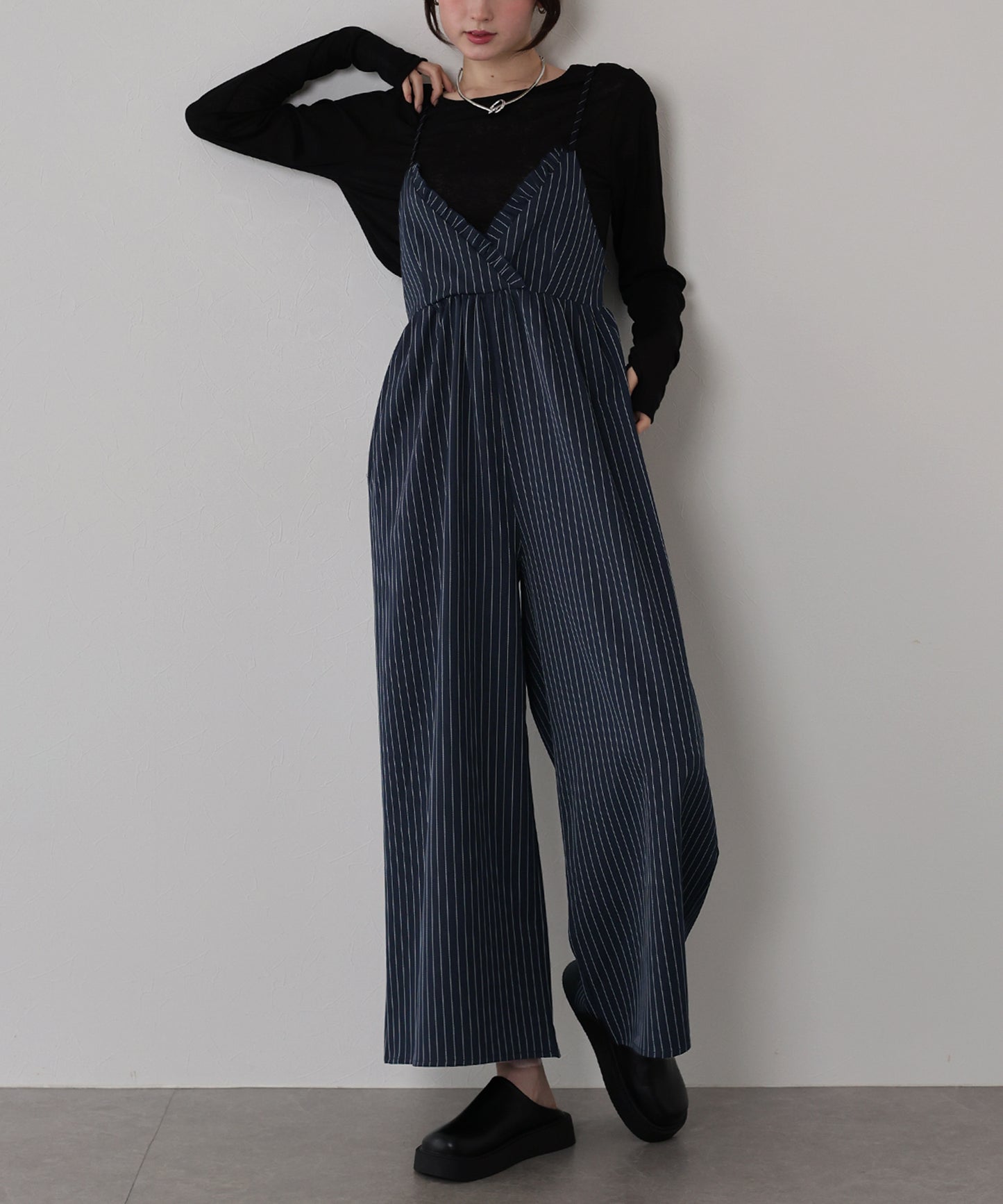 【TIME SALE】[ J by blue ]ピンストライプフリルサロペット