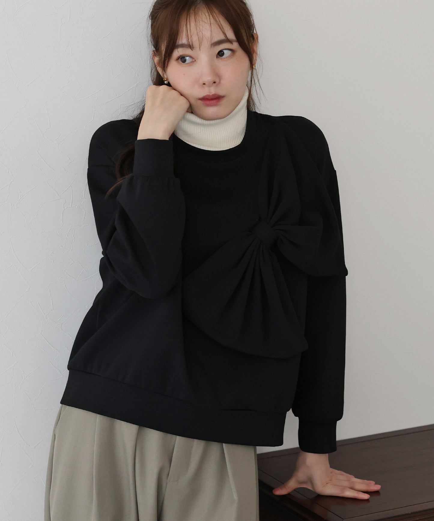 リボンスウェットトップス