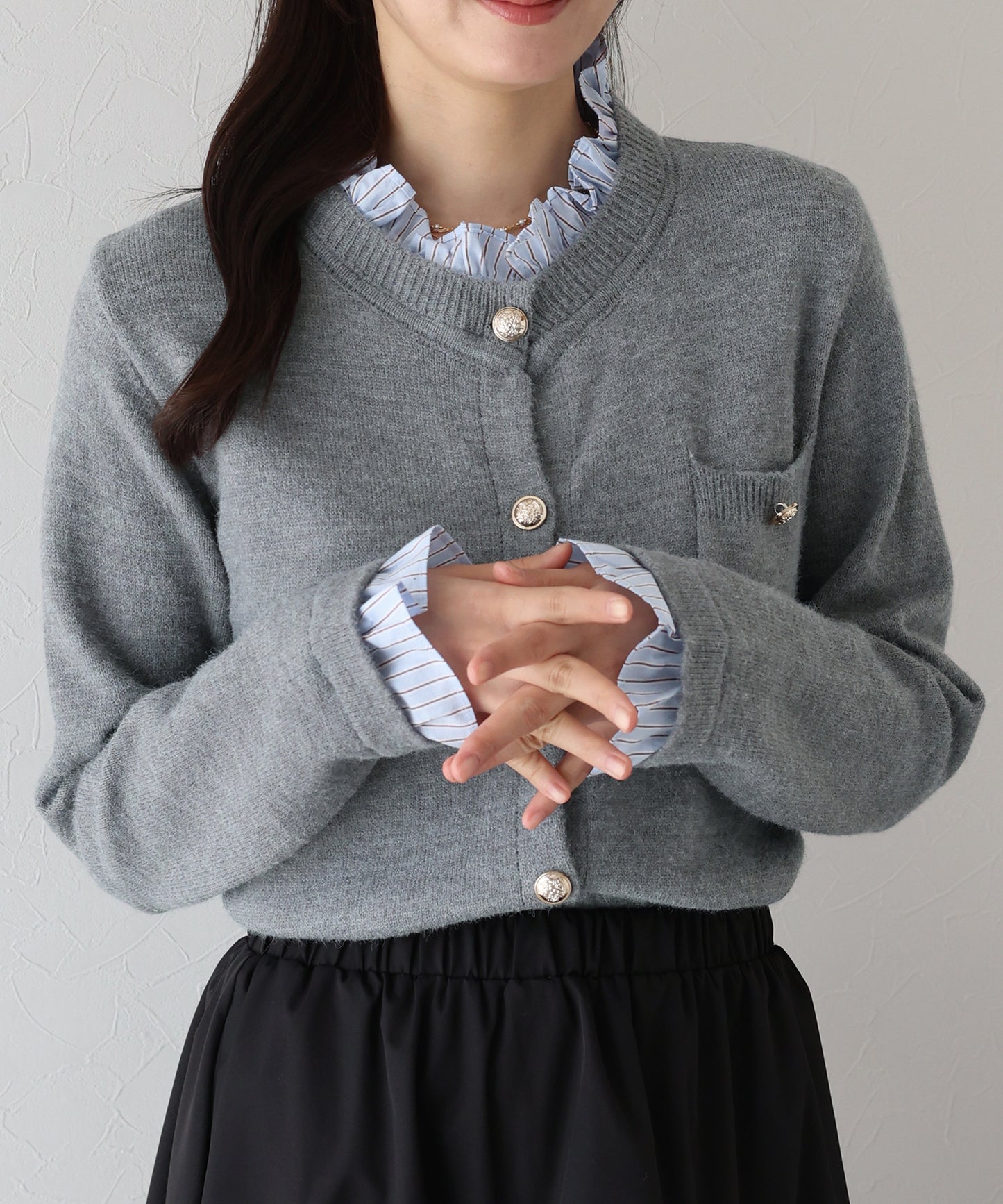 フリルシャツ襟カーディガン