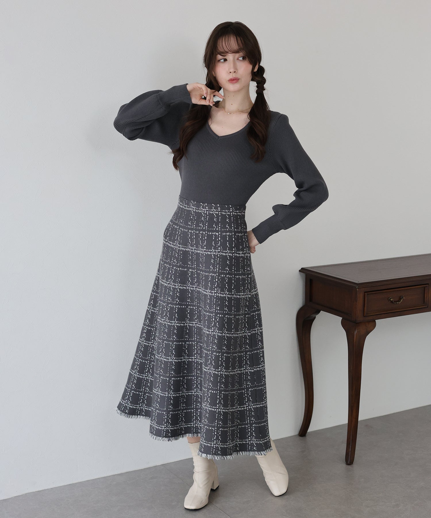 ニットワンピース2点 TIME SALE】選べる2丈・チェックジャガードニットワンピース