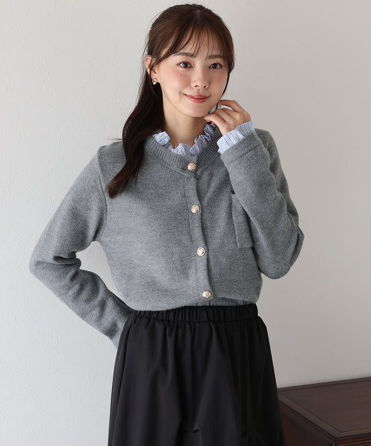 【早割5％OFF】フリルシャツ襟カーディガン