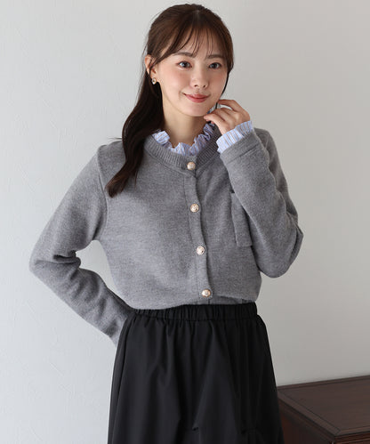 【早割5％OFF】フリルシャツ襟カーディガン