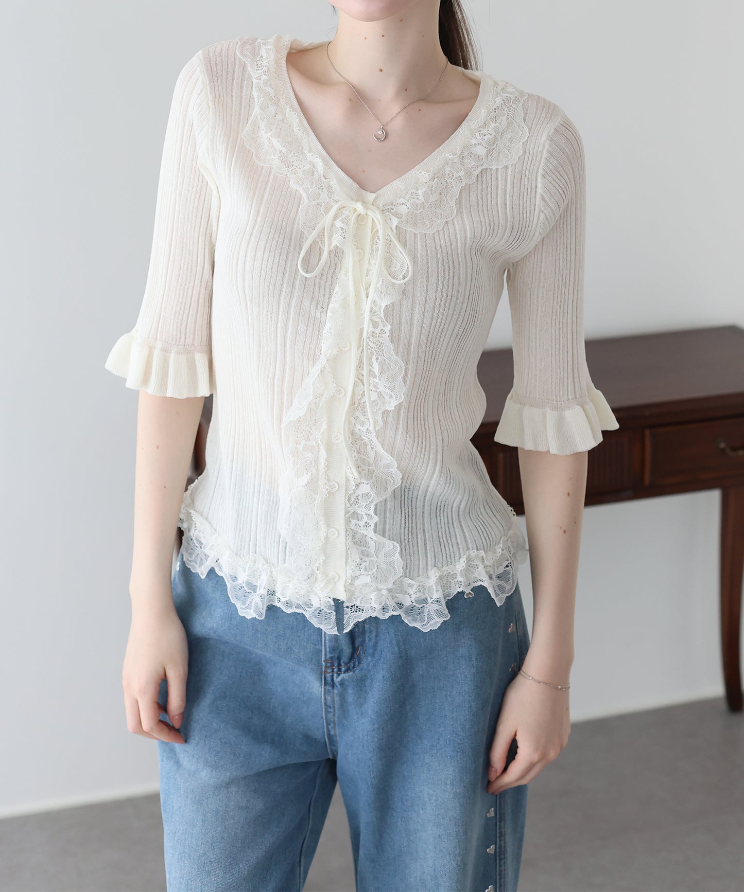 【早割5％OFF】フリルレースシアーカーディガン【メール便】