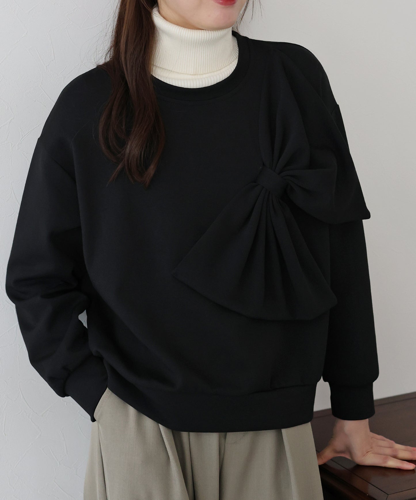 リボンスウェットトップス