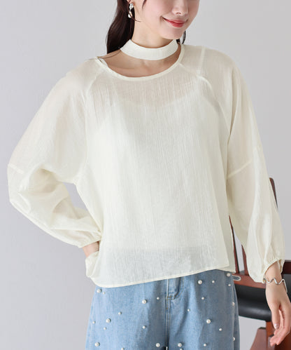 【SALE】リボン付きシアーブラウス