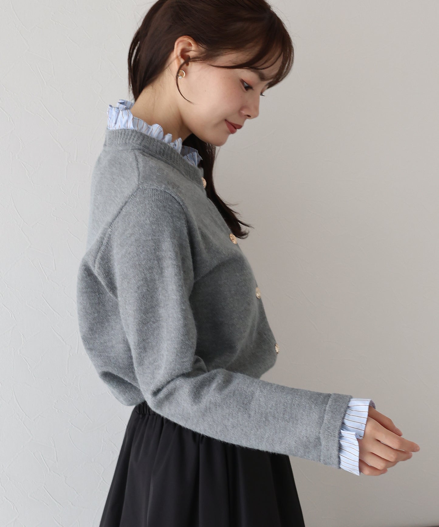 フリルシャツ襟カーディガン