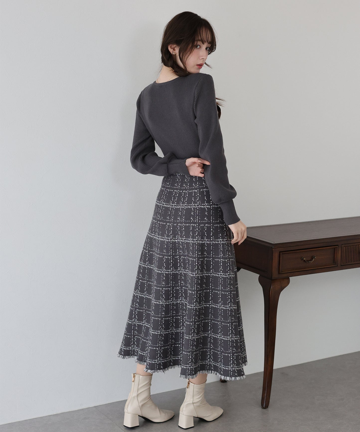 【TIME SALE】選べる2丈・チェックジャガードニットワンピース