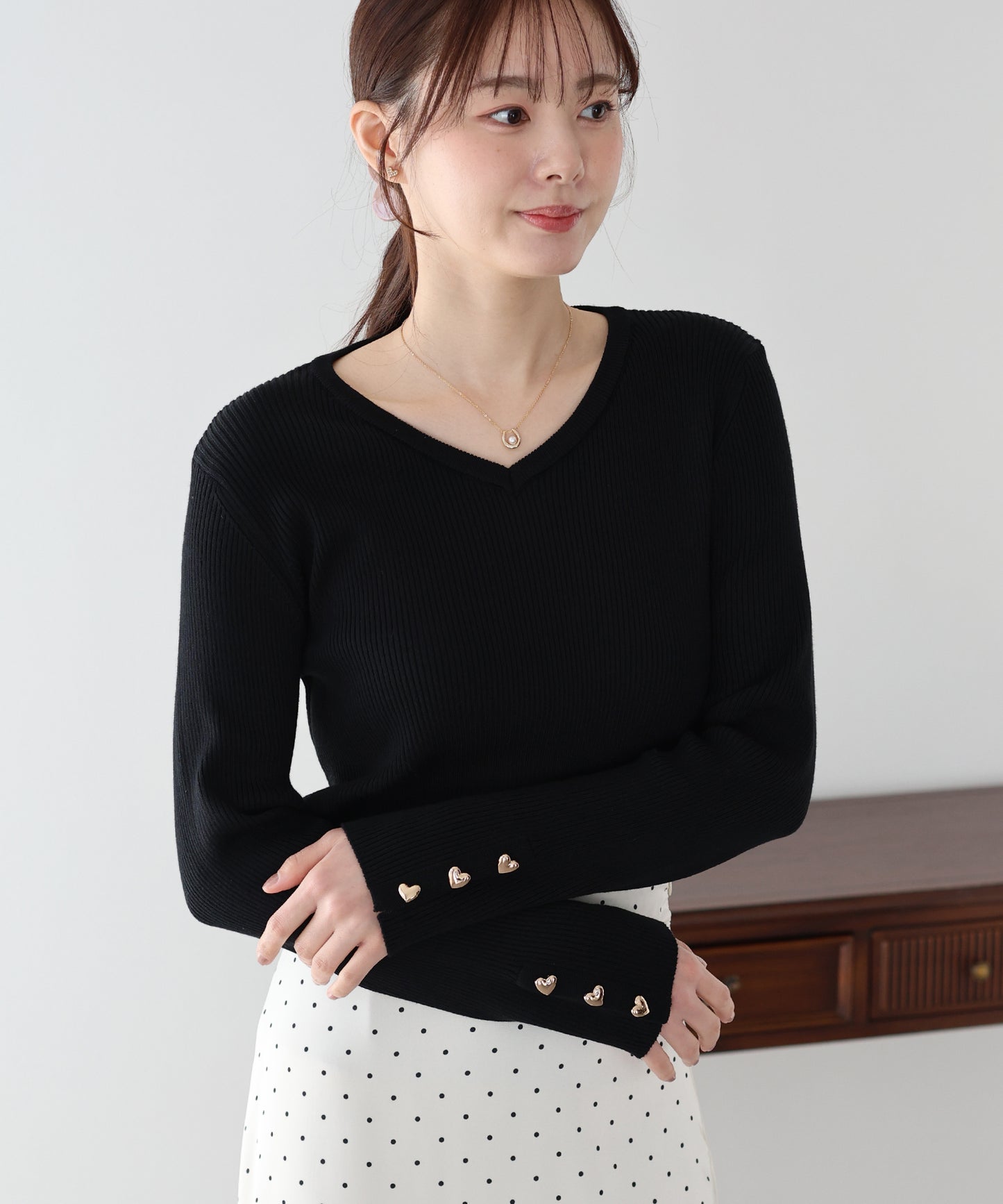 ハートボタンニット