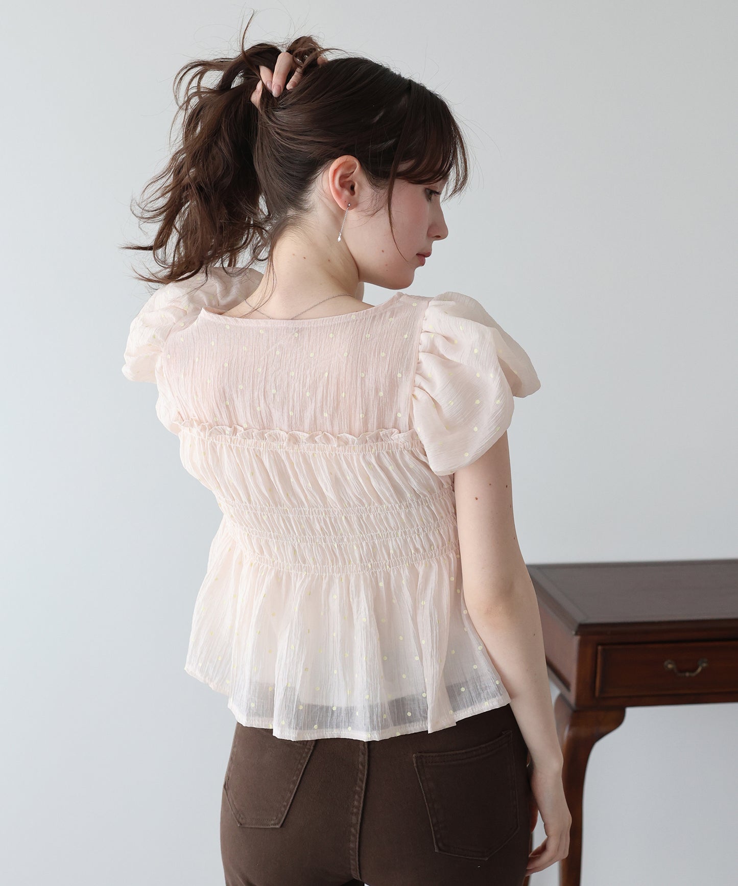 【早割5％OFF】ドットシャーリングブラウス【ネコポス】