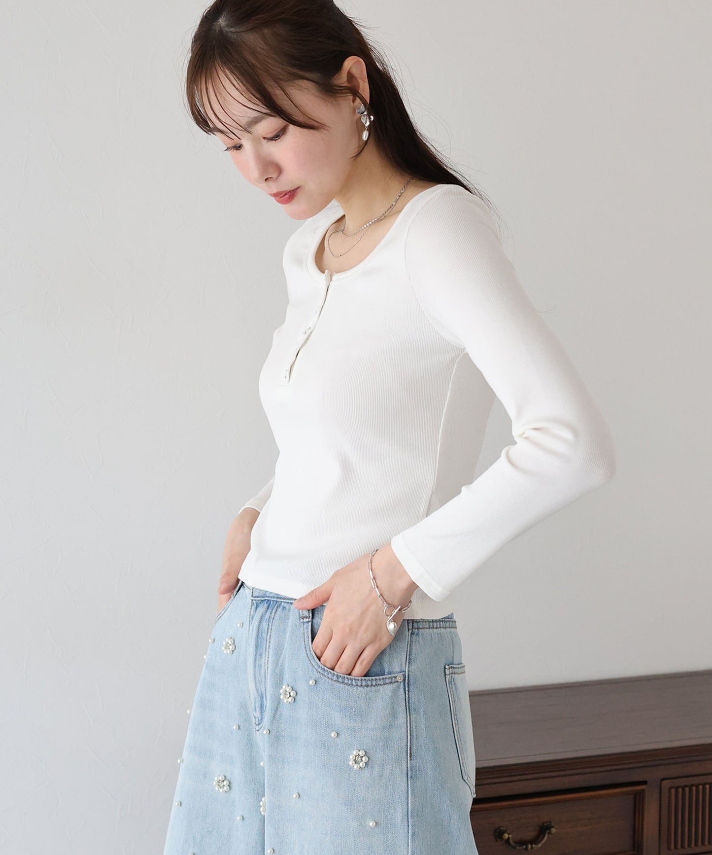 【TIME SALE】ヘンリーネック長袖Tシャツ【ネコポス】