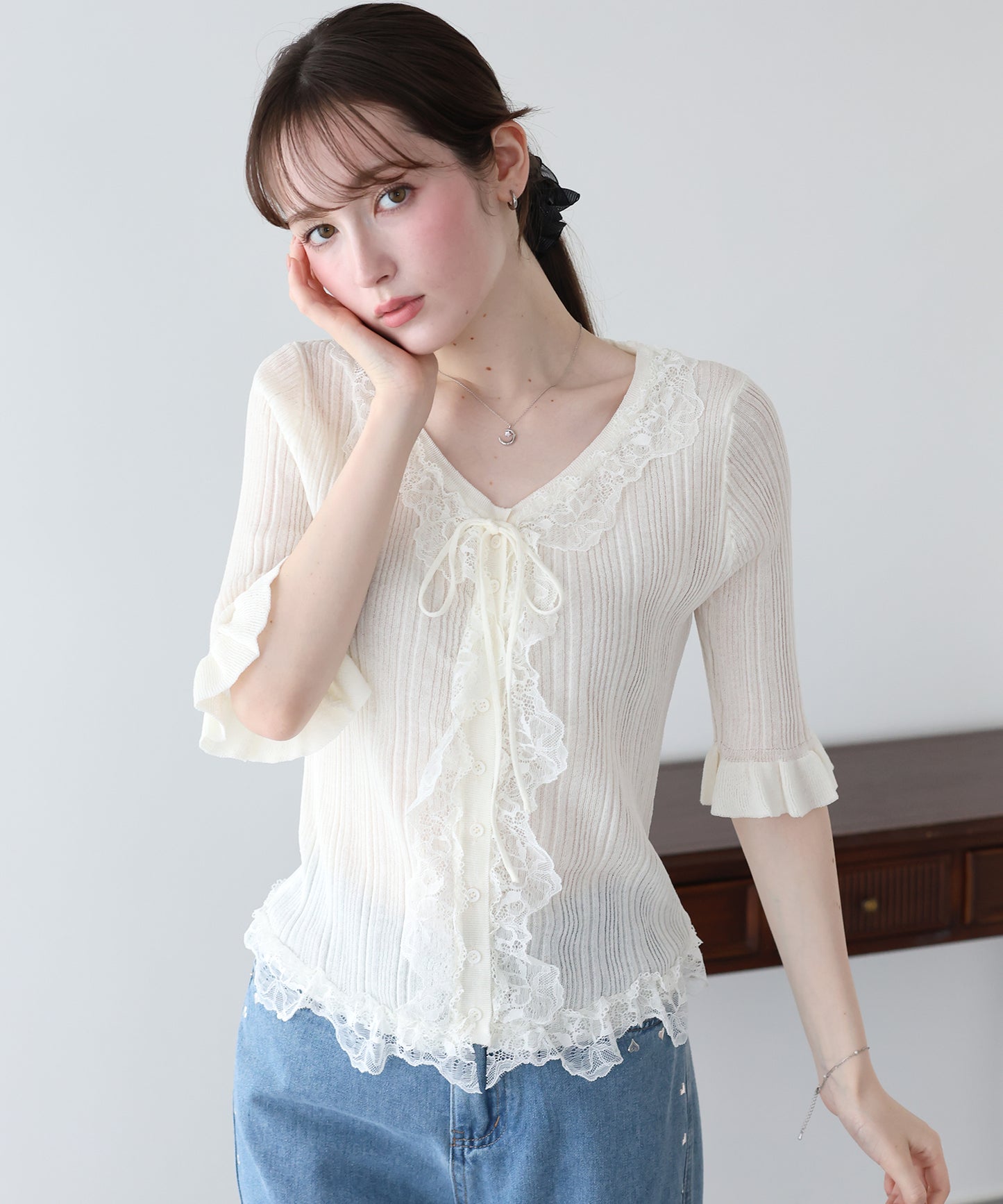 【早割5％OFF】フリルレースシアーカーディガン【メール便】