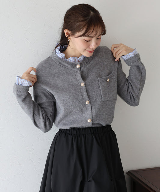 【早割5％OFF】フリルシャツ襟カーディガン