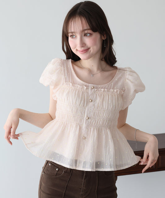 【早割5％OFF】ドットシャーリングブラウス【ネコポス】