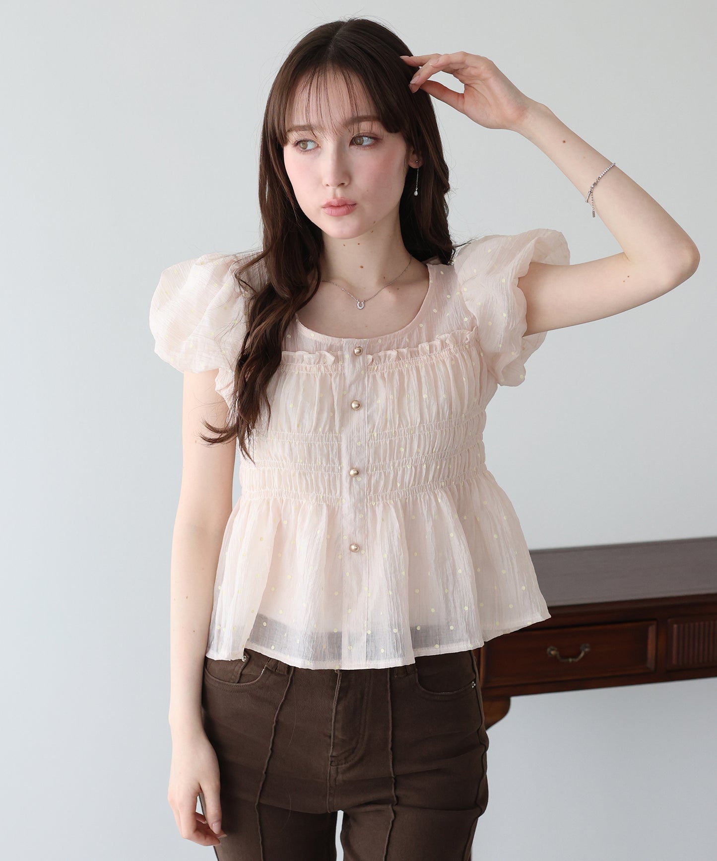 【早割5％OFF】ドットシャーリングブラウス【ネコポス】
