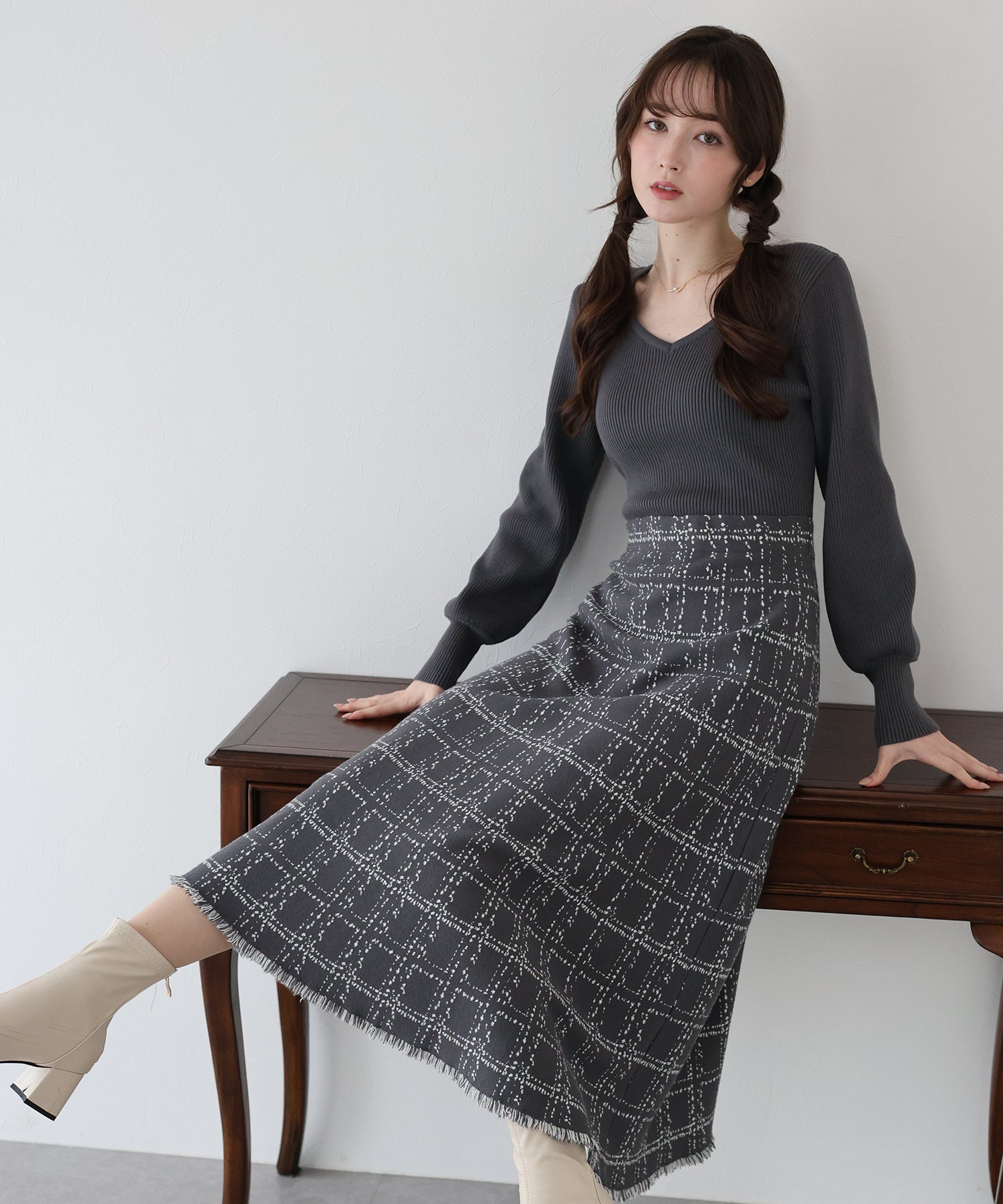 TIME SALE】選べる2丈・チェックジャガードニットワンピース – BLUE ONLINE