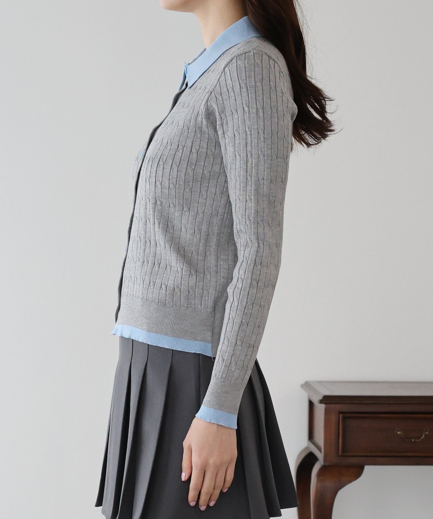 ハートボタンポロ襟カーディガン