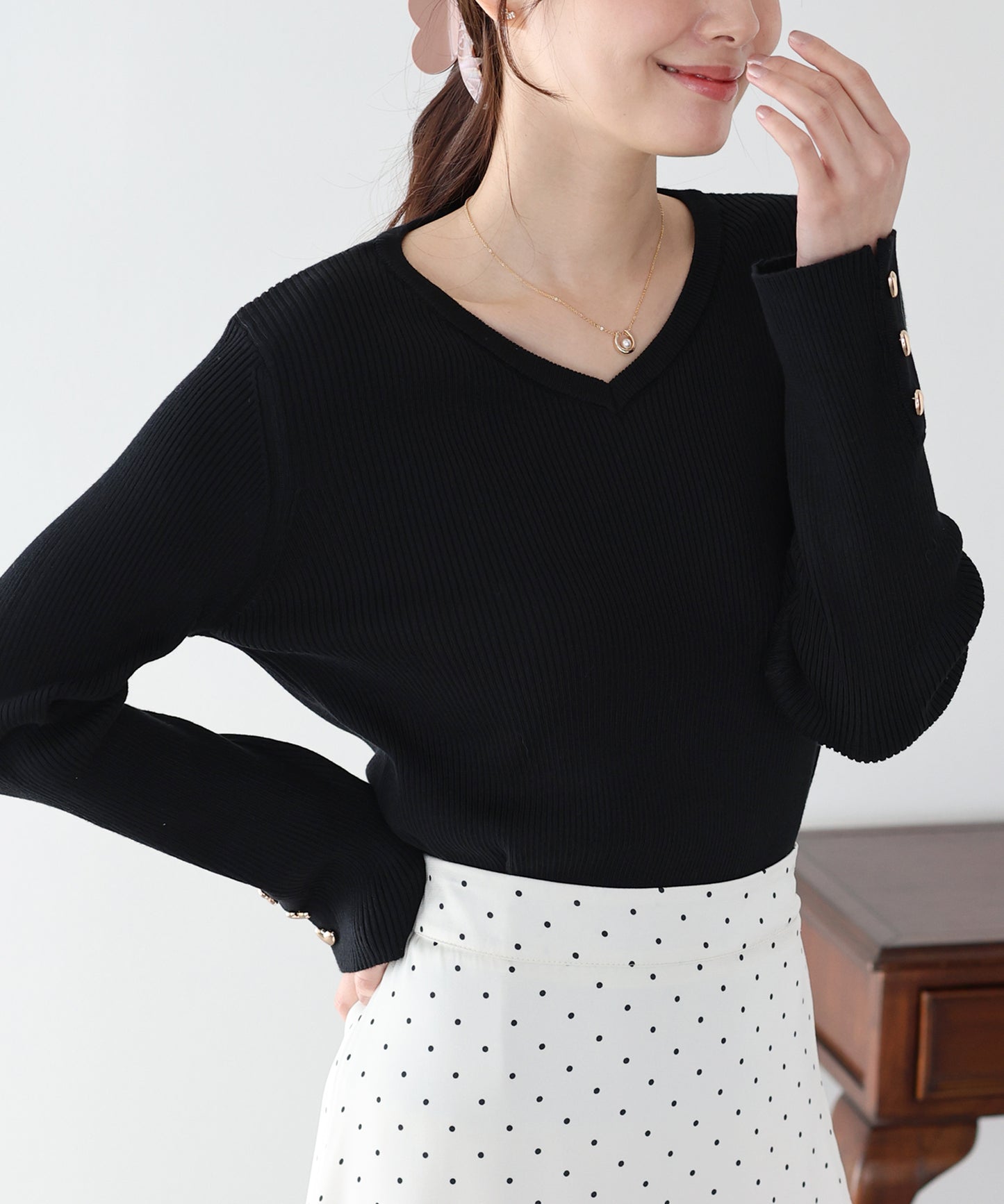 ハートボタンニット