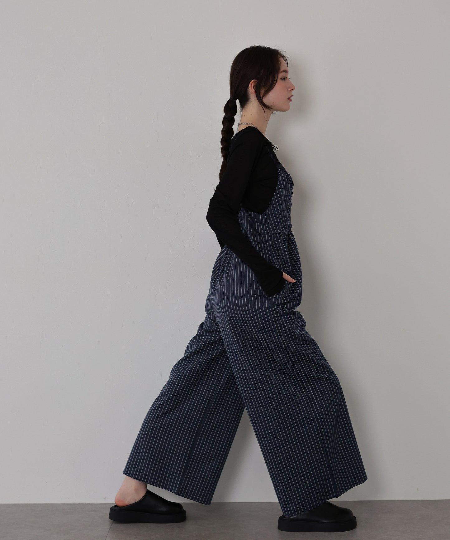 【TIME SALE】[ J by blue ]ピンストライプフリルサロペット