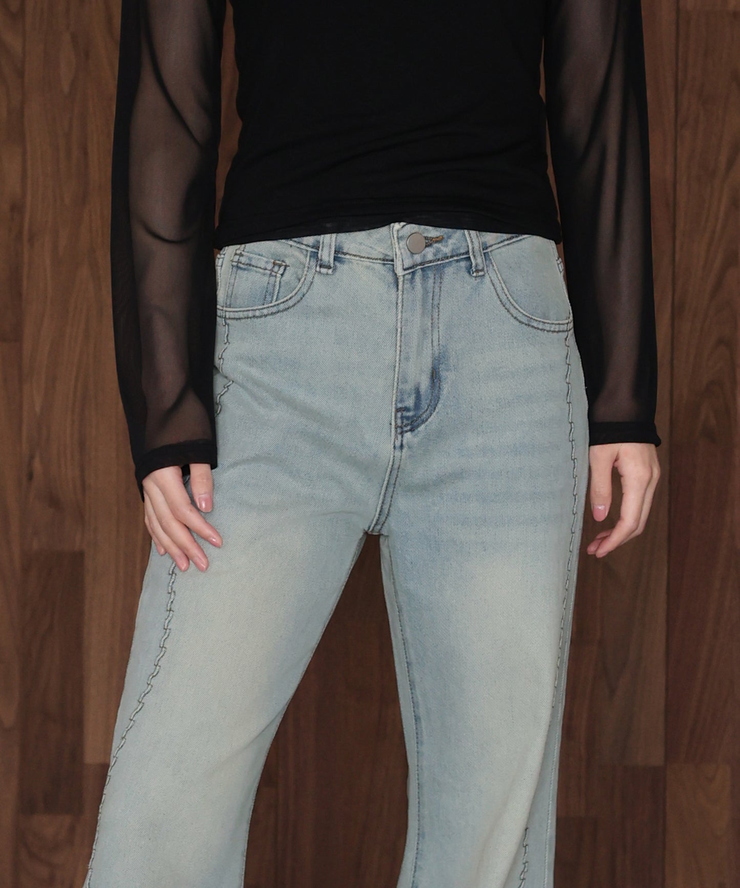 ウェーブラインデニムパンツ