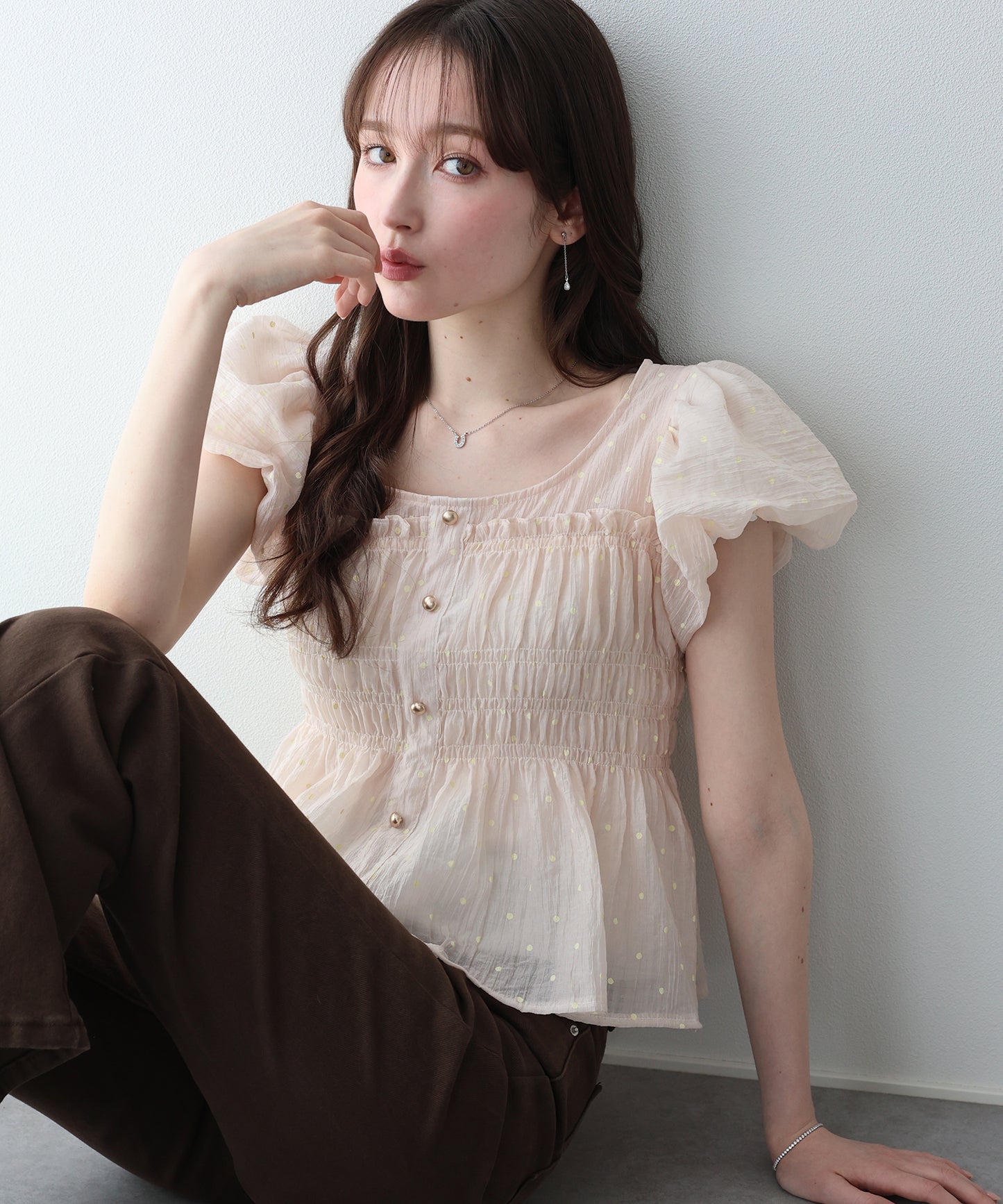 【早割5％OFF】ドットシャーリングブラウス【ネコポス】