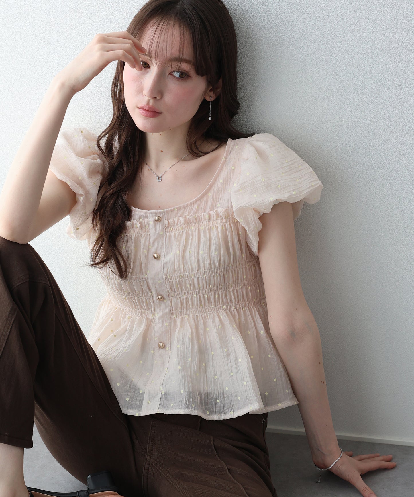 【早割5％OFF】ドットシャーリングブラウス【ネコポス】