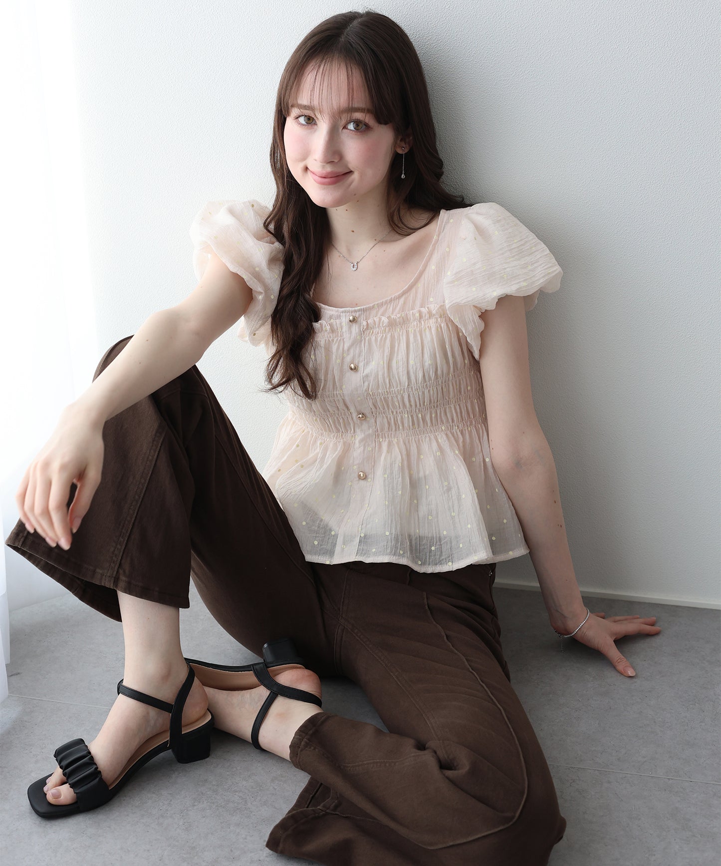 【早割5％OFF】ドットシャーリングブラウス【ネコポス】