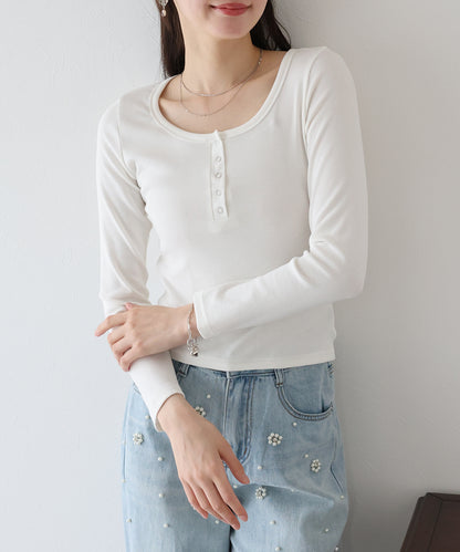 【TIME SALE】ヘンリーネック長袖Tシャツ【ネコポス】