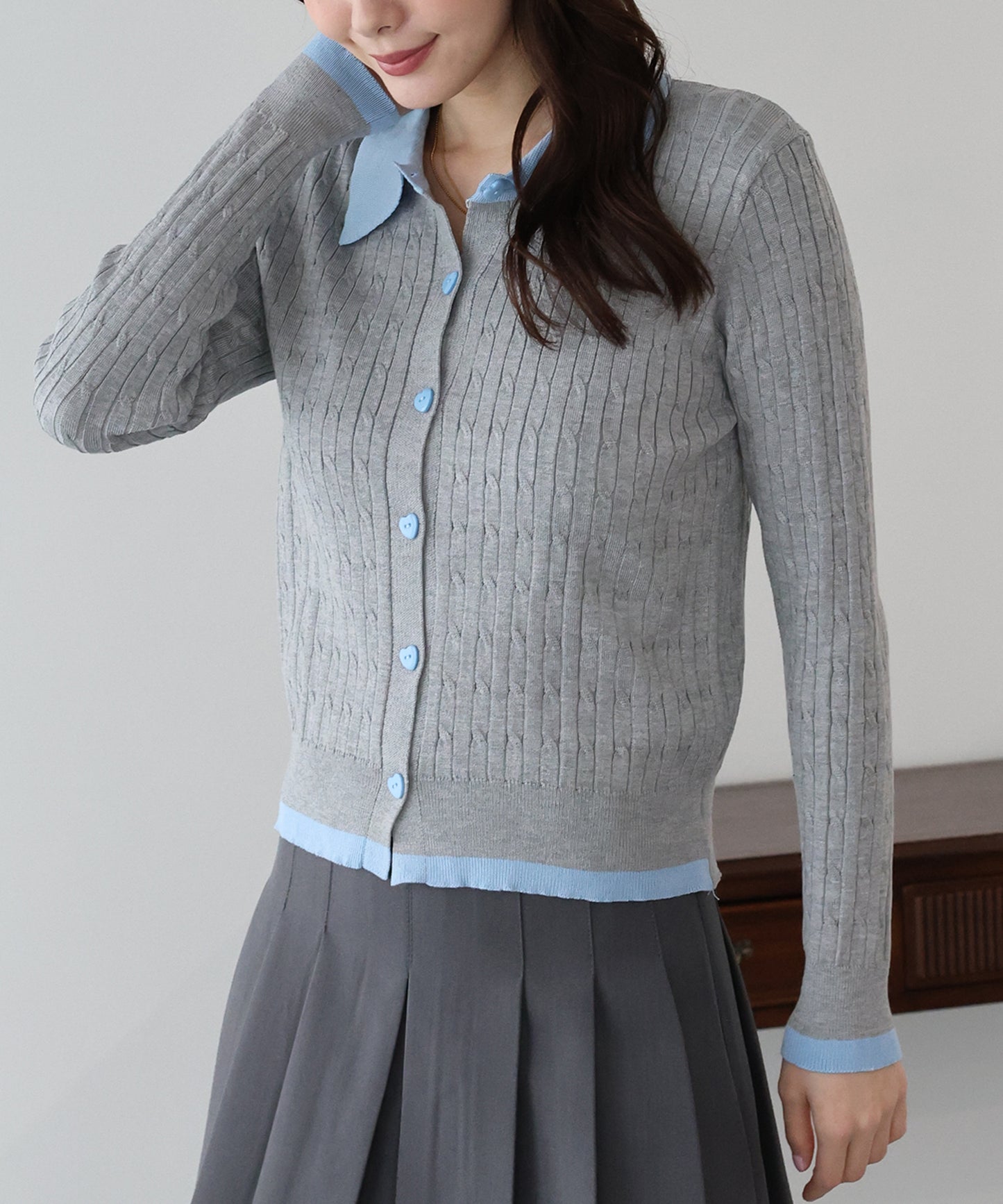 ハートボタンポロ襟カーディガン