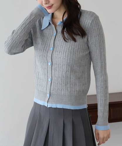 ハートボタンポロ襟カーディガン