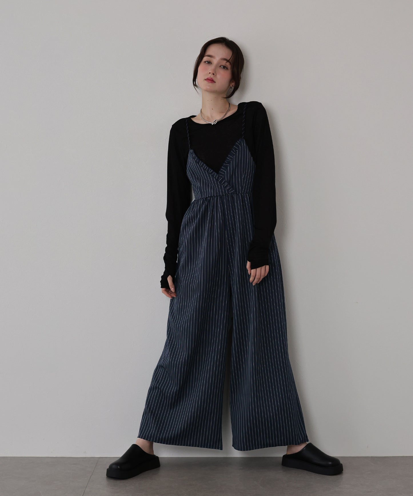 【TIME SALE】[ J by blue ]ピンストライプフリルサロペット