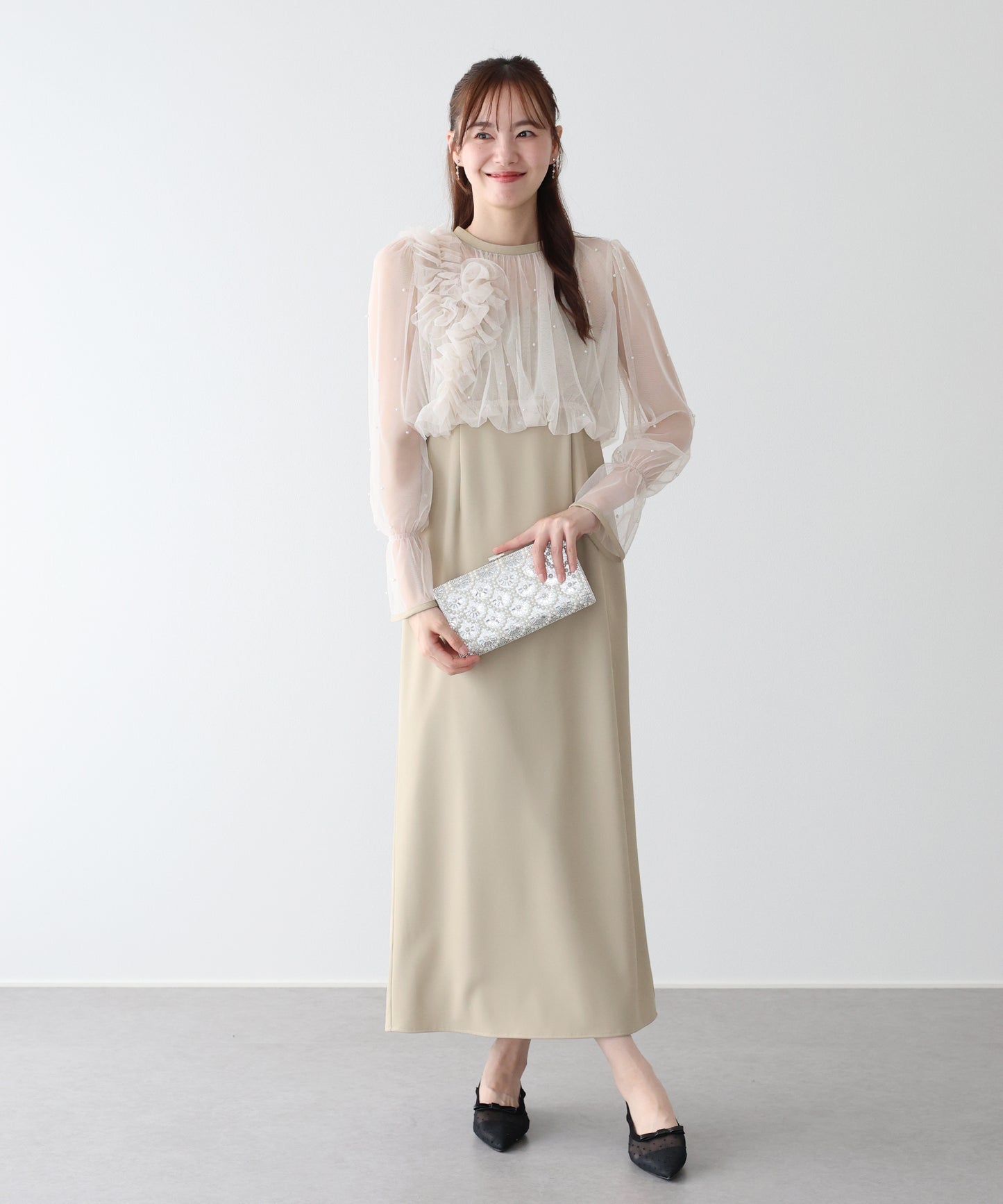 【早割5％OFF】パールブラウスセットドレス