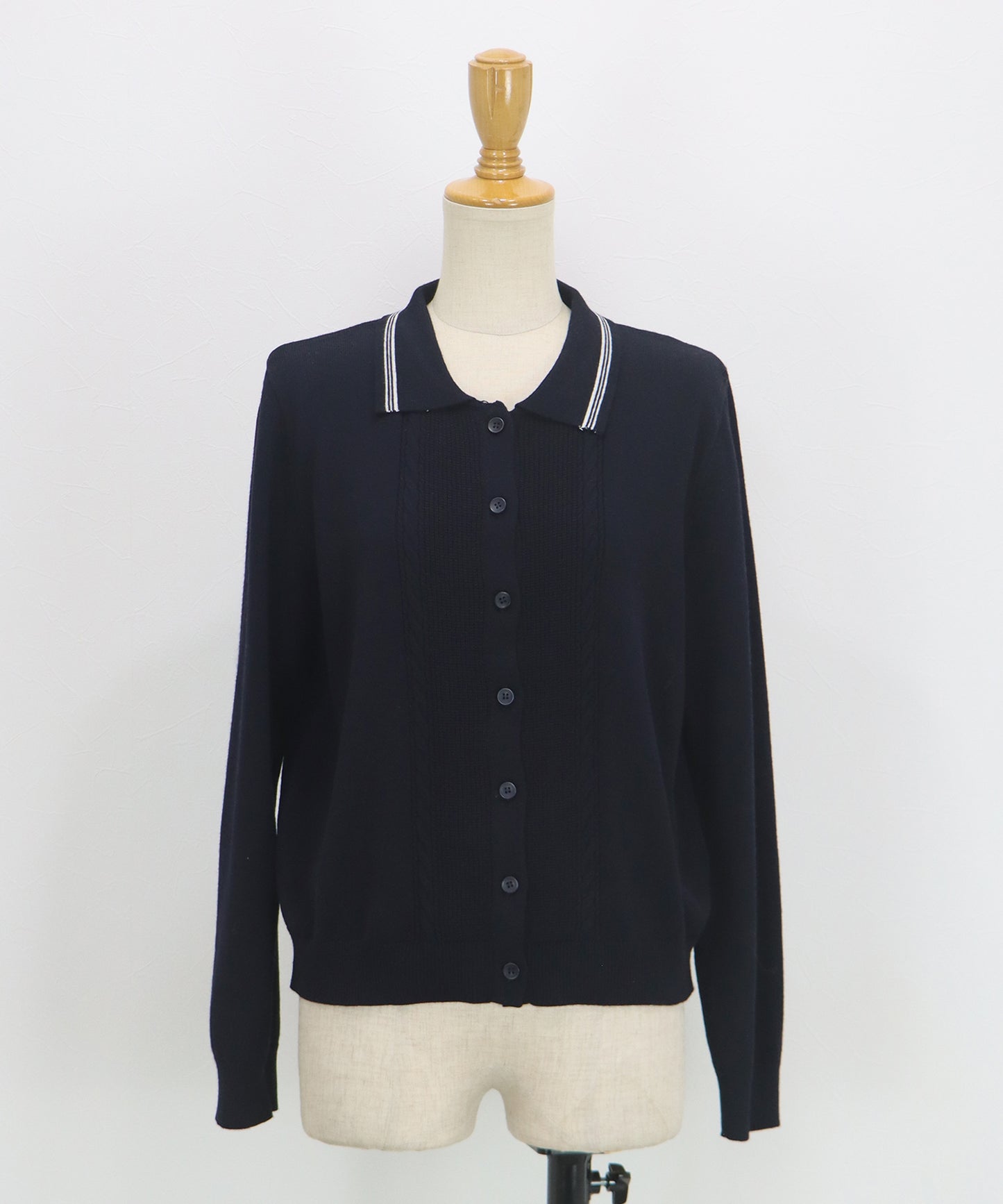 【早割5％OFF】ポロ襟ケーブルニットカーディガン