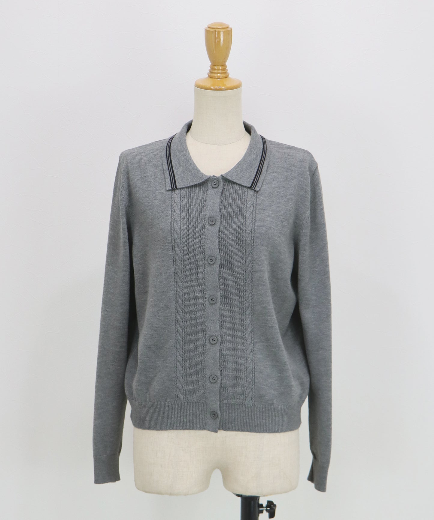 【早割5％OFF】ポロ襟ケーブルニットカーディガン