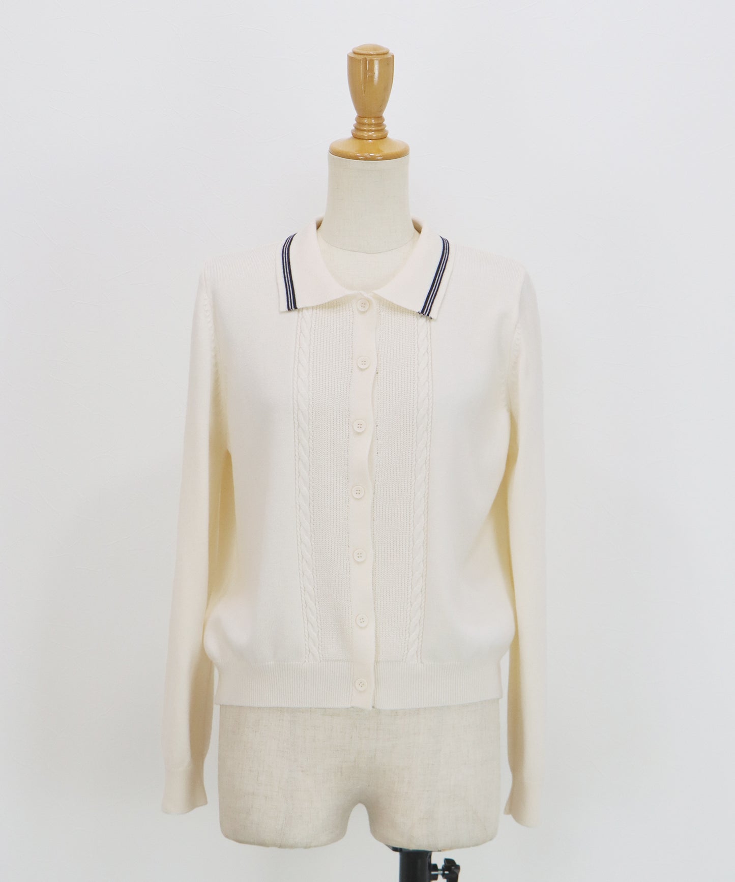 【早割5％OFF】ポロ襟ケーブルニットカーディガン