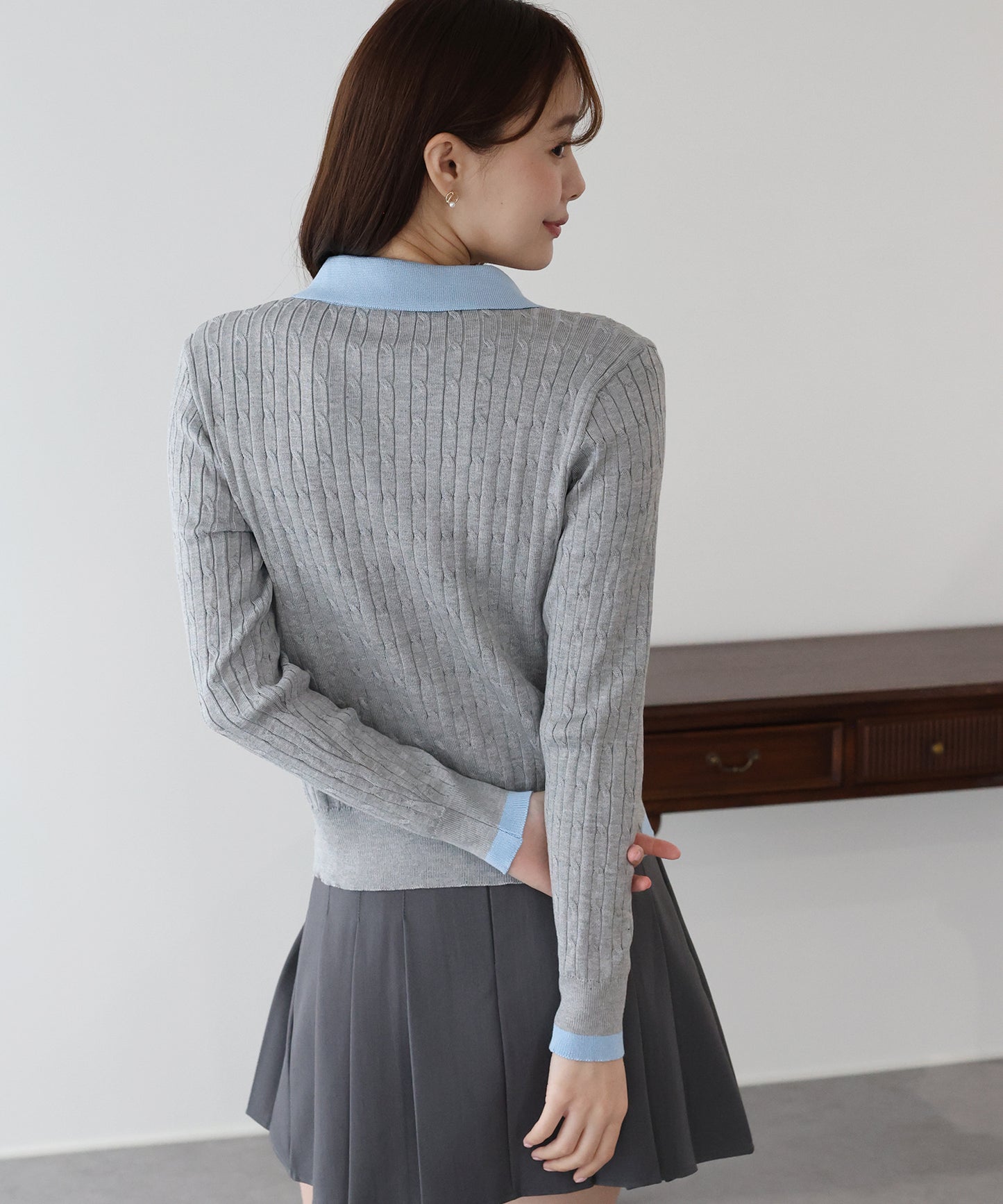 ハートボタンポロ襟カーディガン