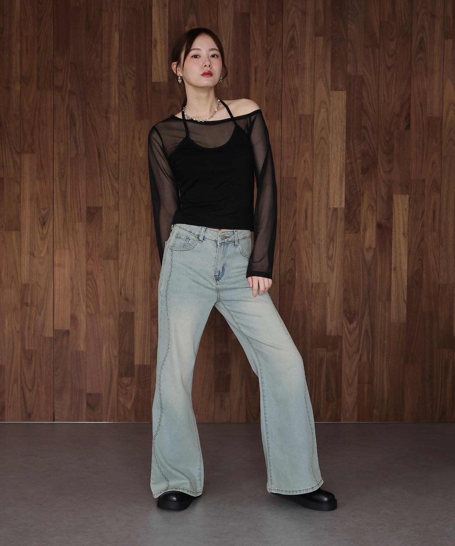 ウェーブラインデニムパンツ