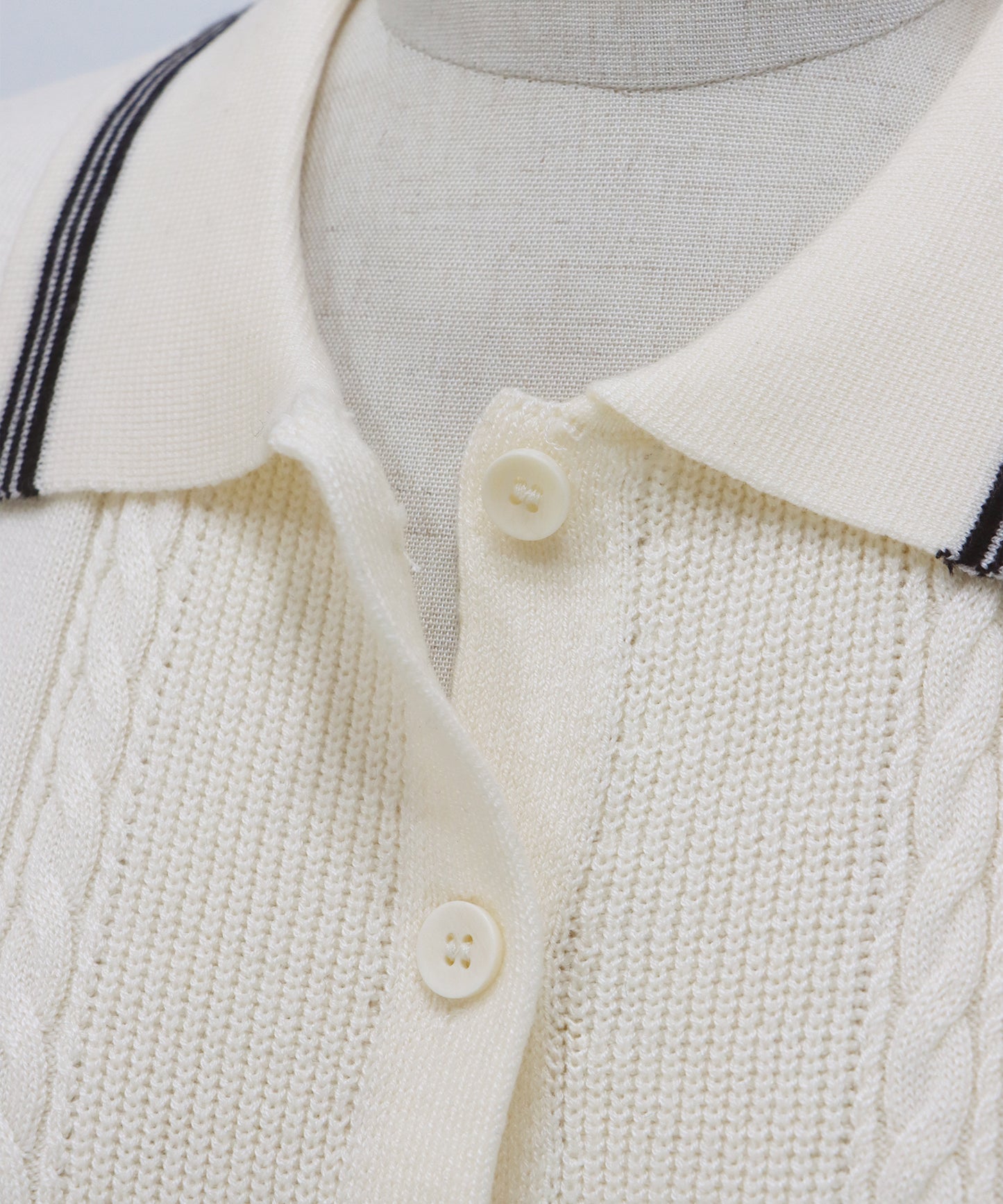 【早割5％OFF】ポロ襟ケーブルニットカーディガン