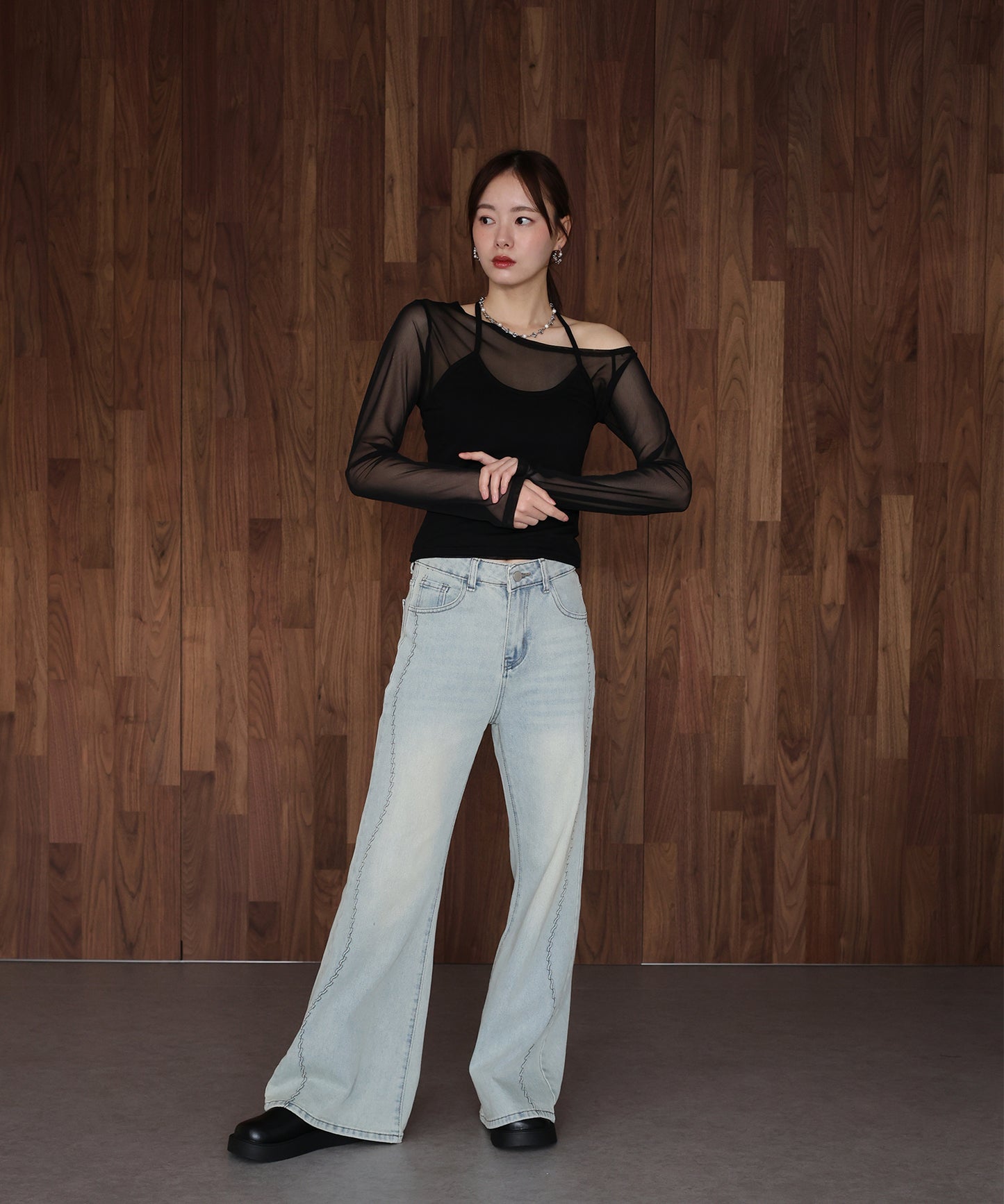 【早割5％OFF】ホルターネックレイヤードシアートップス【ネコポス】