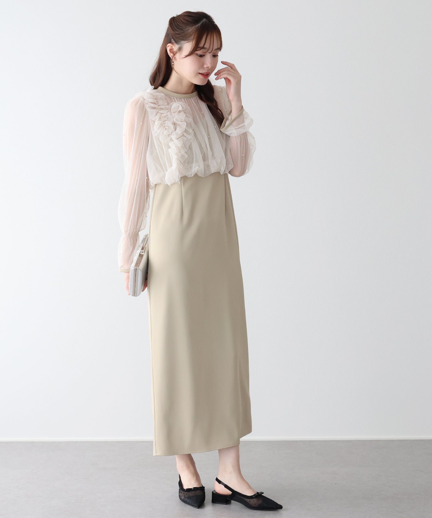 【早割5％OFF】パールブラウスセットドレス